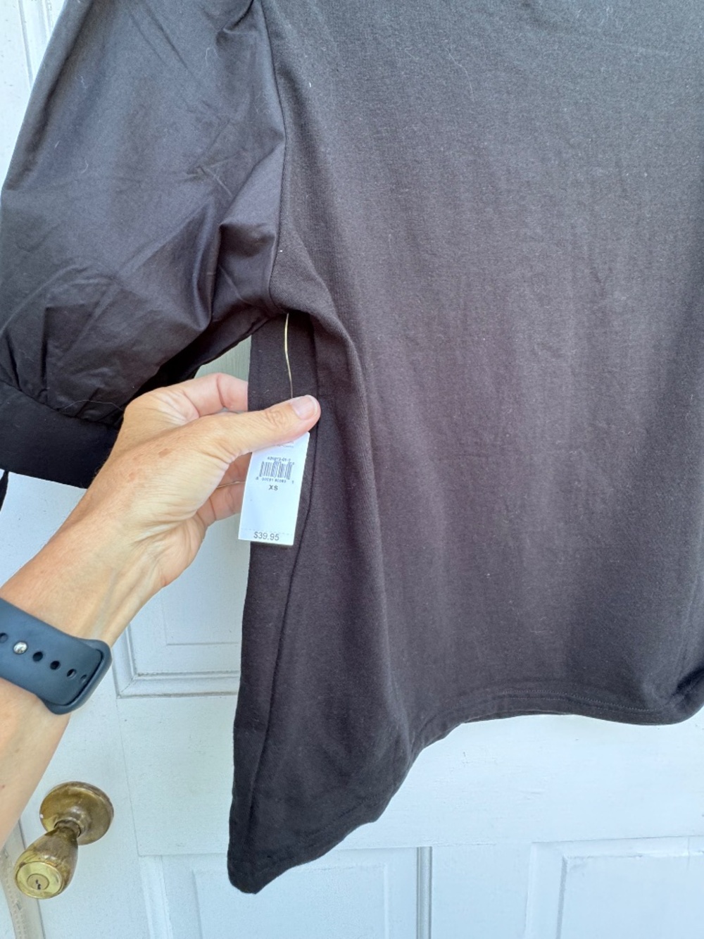 Gap Puffed Tie Sleeve Top XS Black 100% Cotton Square Neck Blouse - Picture 7 of 8